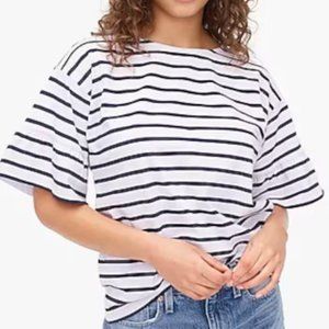 J.CREW MARINER CLOTH RUFFLE-SLEEVE T-SHIRT IN STRIPE